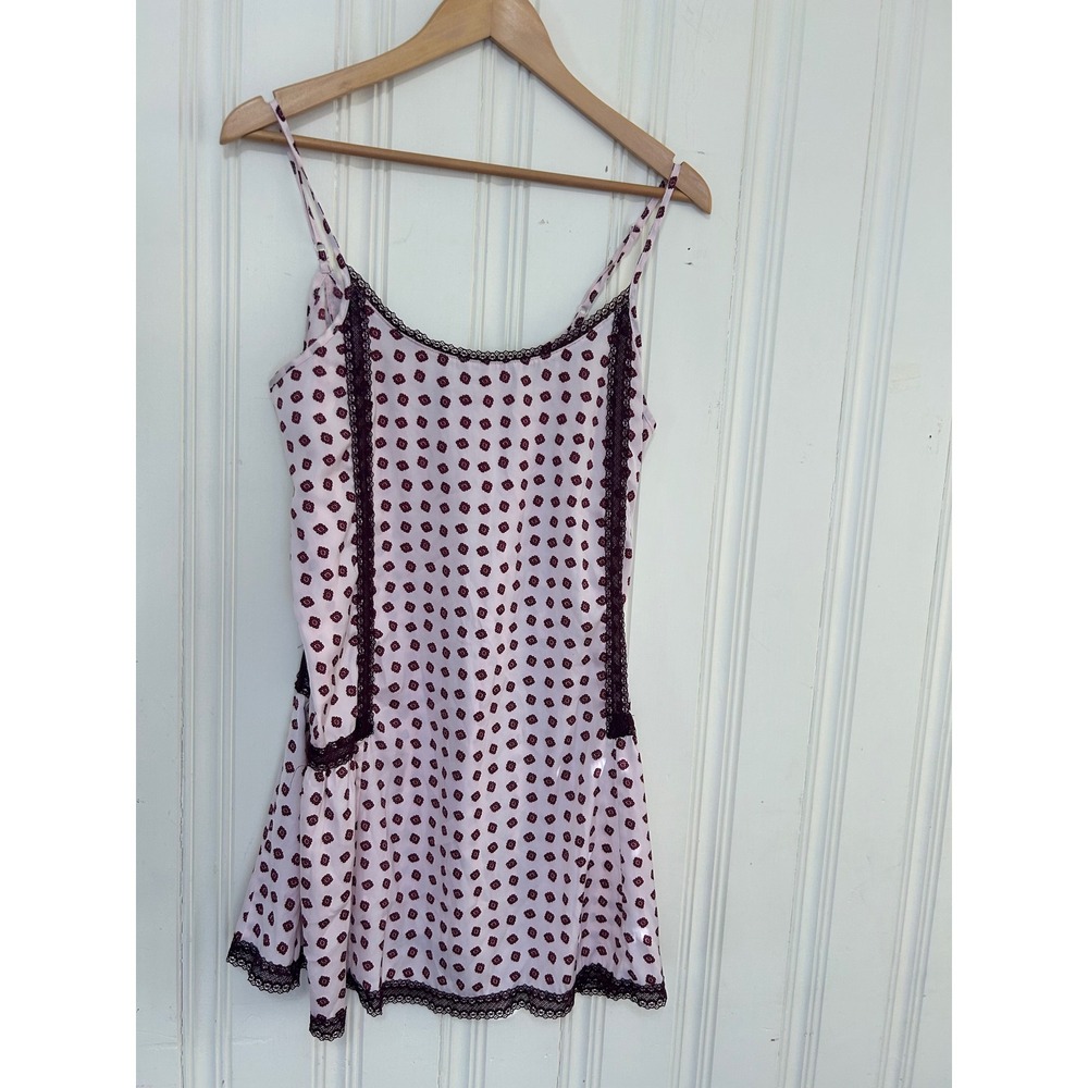 Aerie Pink Burgundy Floral Lace Trim Nightie Chemise